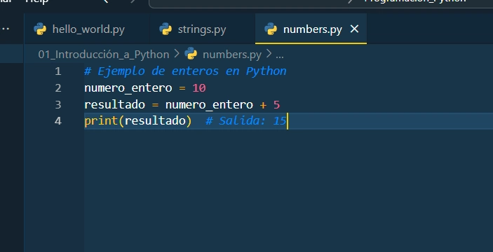 Enteros en Python VSCode