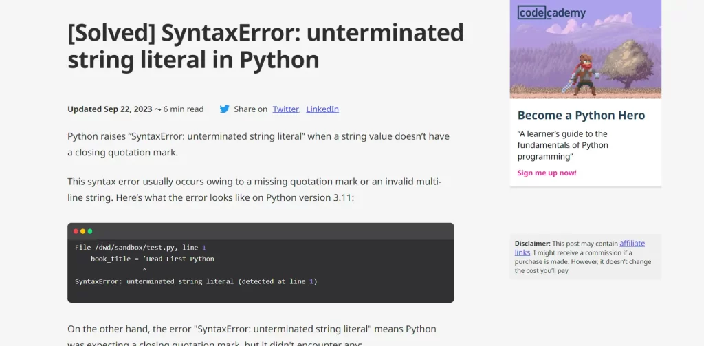 Solved SyntaxError unterminated string literal in Python