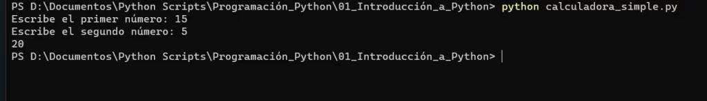 calculadora simple en Python suma