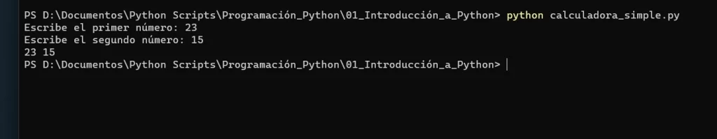 calculadora simple en Python variables de inicio