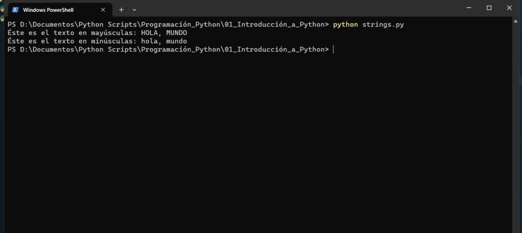ejecutar strings upper python