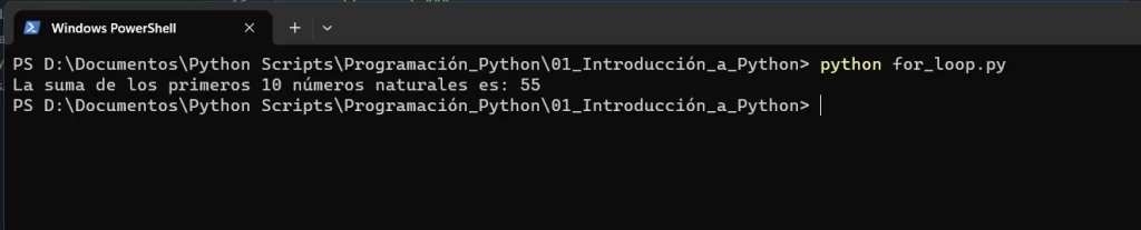 ejemplo for loop Python