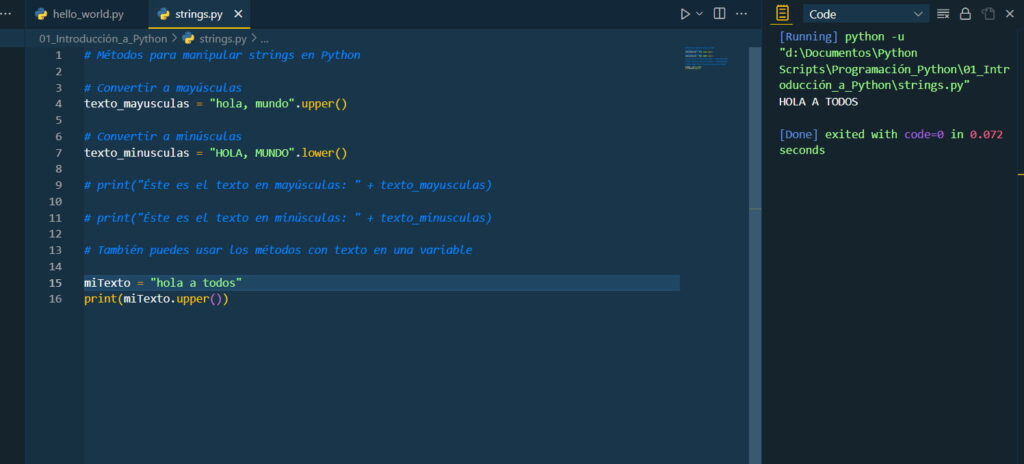 Strings .upper Python VSCode