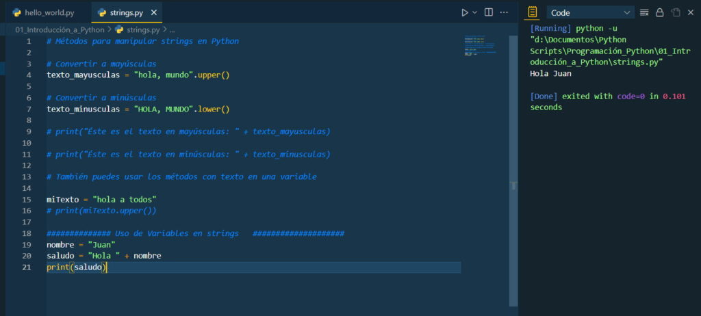 uso de variables en strings