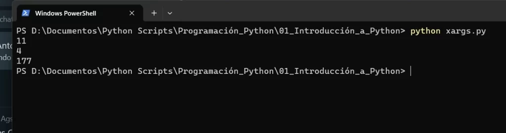 xargs Python suma de números